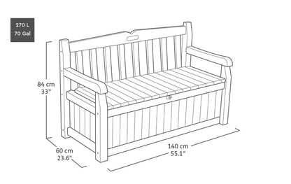 Keter Eden Bench 265L Outdoor 60% recycled Garden Furniture Storage Box Graphite & Light Grey