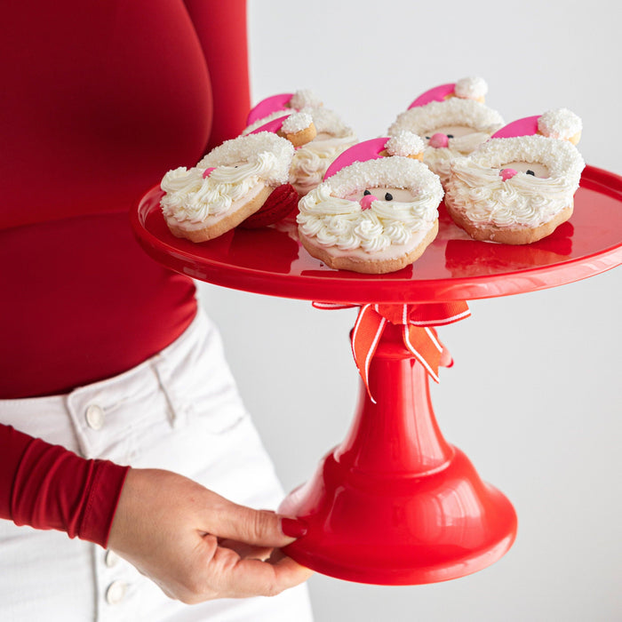 LARGE CHERRY RED PEDESTAL MELAMINE CAKE STAND