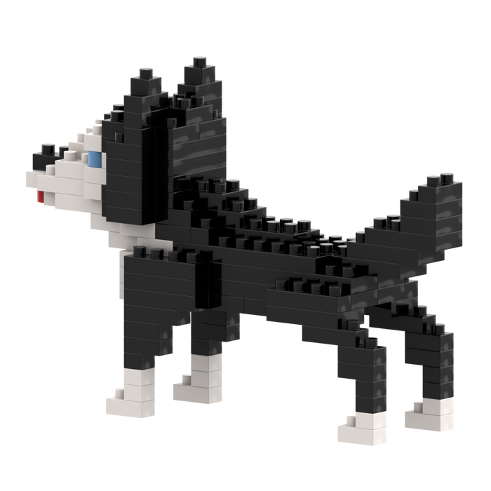The Brixies Large Zip Bag Husky, a micro-brick construction kit, features a detailed husky design and stands on all four legs against a plain white background—an ideal gift for animal lovers.