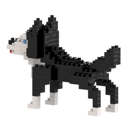 The Brixies Large Zip Bag Husky, a micro-brick construction kit, features a detailed husky design and stands on all four legs against a plain white background—an ideal gift for animal lovers.