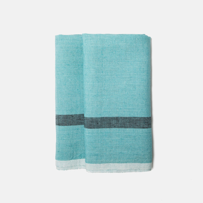 Laundered Linen Aqua/Charcoal Towels 20x30 - Set of 2