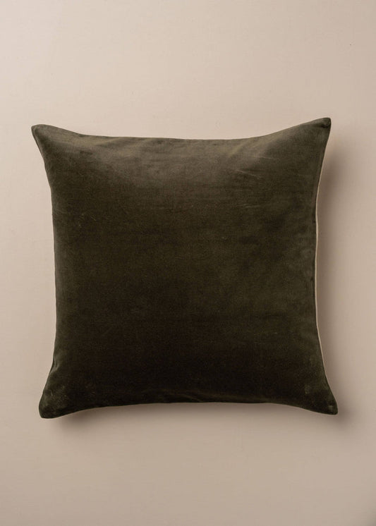 Linen/Velvet Square Pillow | Dark Olive