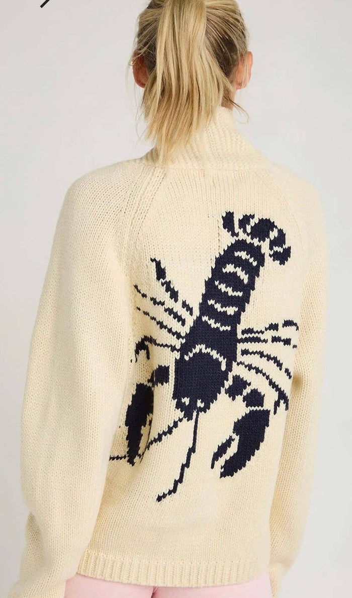 Lobster Varsity Cardigan in Ivory/Navy