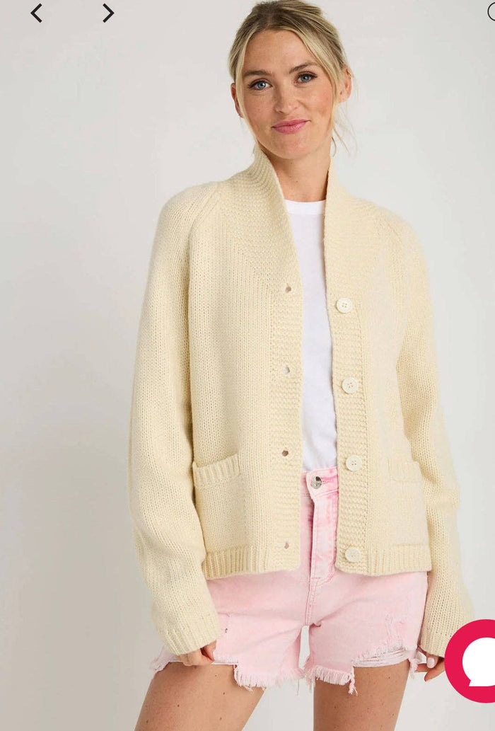 Lobster Varsity Cardigan in Ivory/Navy