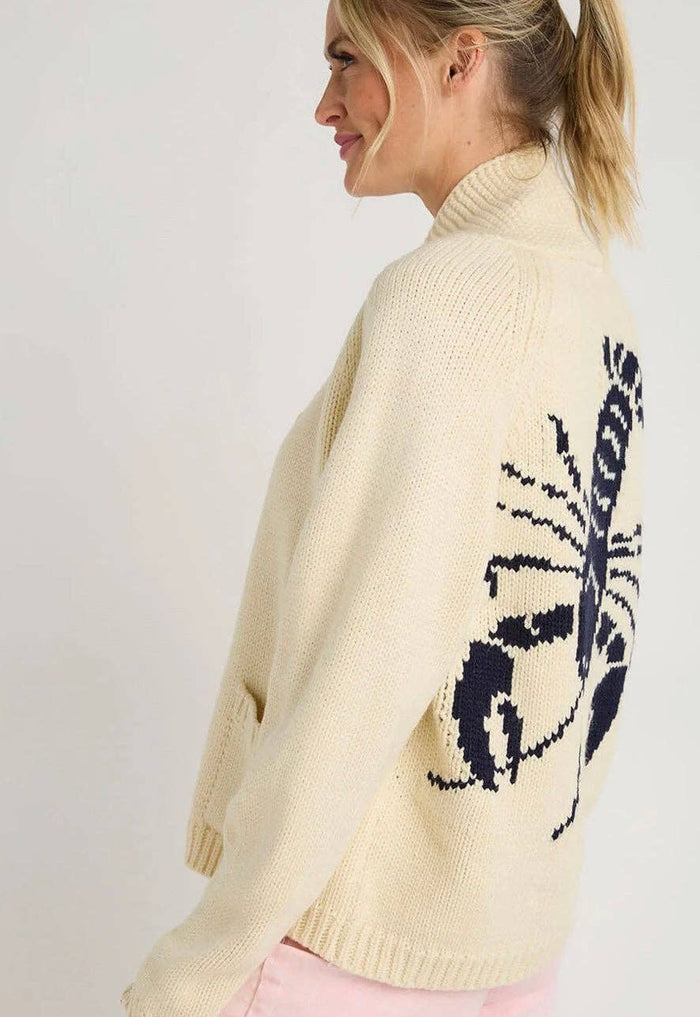 Lobster Varsity Cardigan in Ivory/Navy