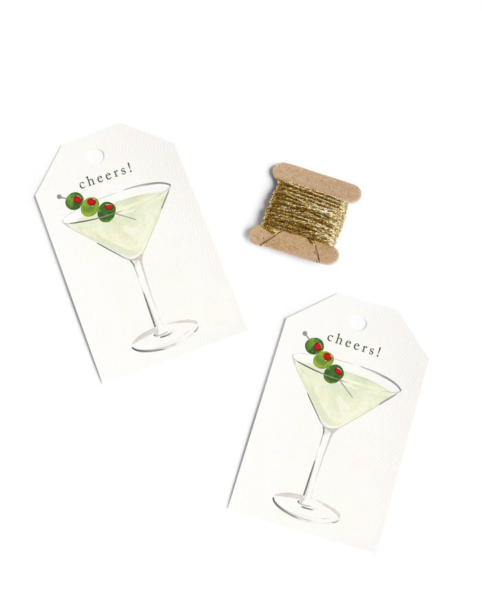 Martini Gift Tags - Boxed Set of 8 with gold string