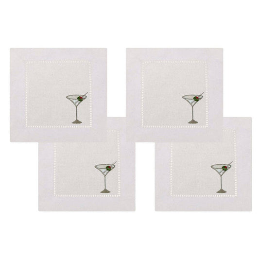 Martini Glasses Embroidered Cocktail Napkins- Set of 4