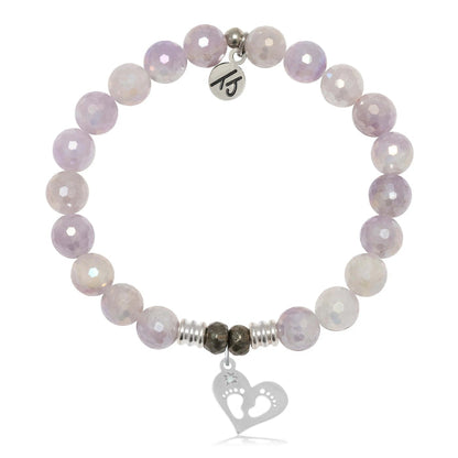 Mauve Jade Gemstone Bracelet with Baby Feet Sterling Silver Charm