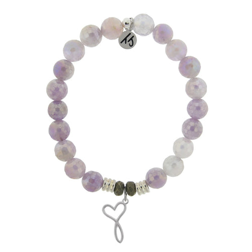 Mauve Jade Stone Bracelet with Infinity Heart Sterling Silver Charm