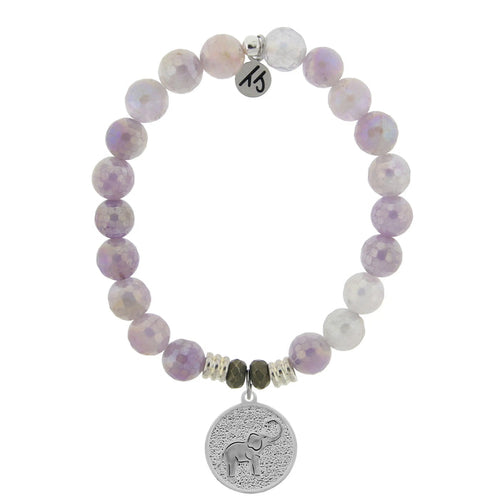 Mauve Jade Stone Bracelet with Lucky Elephant Sterling Silver Charm