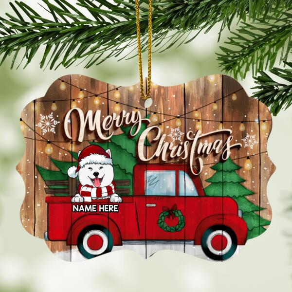 Merry Christmas Red Truck Wooden Ornate Shaped Wooden Ornament - Personalized Dog Lovers Decorative Christmas Ornament