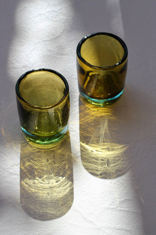 Mini Tumbler in Aqua/Amber - Handblown, Recyled Glass