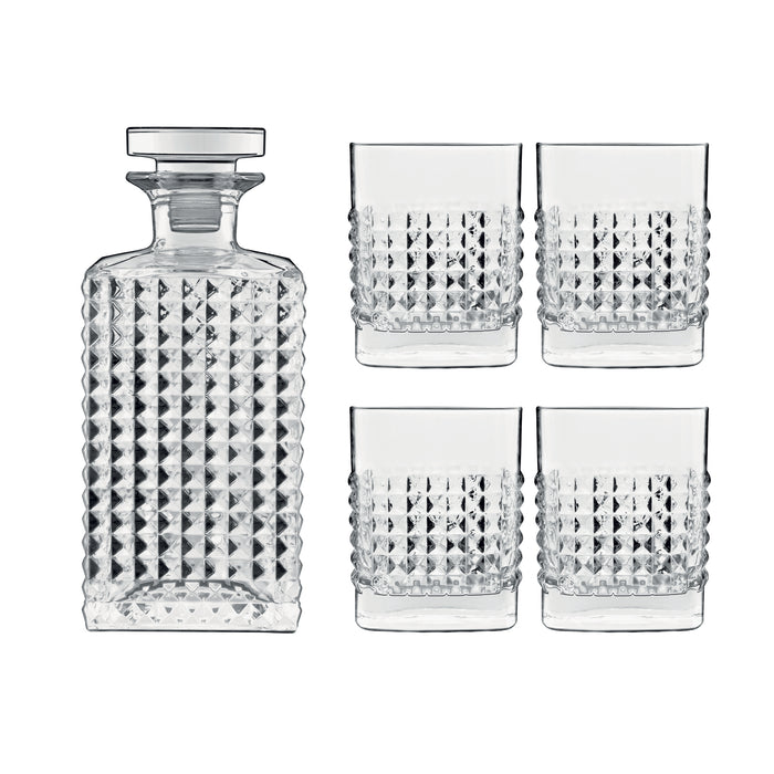 Italian Premium Elixir Whisky Set | 1 Decanter + 4 Whiskey Glasses - Luigi Bormioli USA