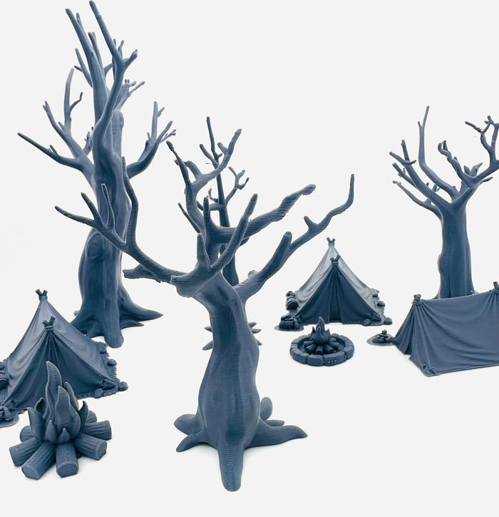 Modular Campsite Encounter Terrain Set – Tents, Trees & Campfires – Tabletop RPG Scenery