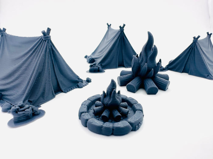 Modular Campsite Encounter Terrain Set – Tents, Trees & Campfires – Tabletop RPG Scenery