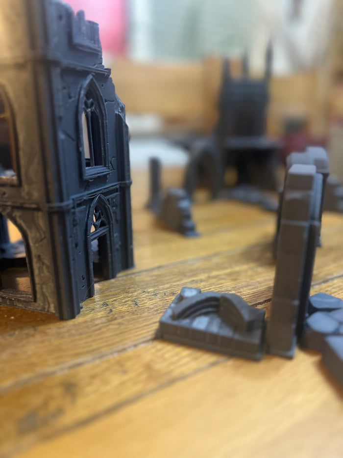 Modular Gothic Ruin Building - Two Level Line of Sight Terrain - Unpainted Tabletop Scenery, UK Delivery Included