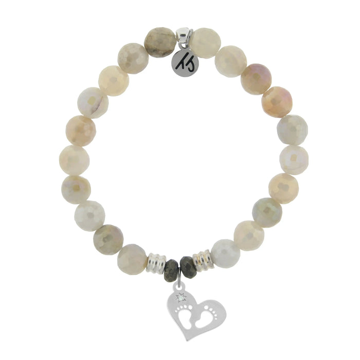 Moonstone Gemstone Bracelet with Baby Feet Sterling Silver Charm T. Jazelle