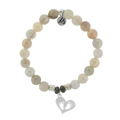 Moonstone Gemstone Bracelet with Baby Feet Sterling Silver Charm T. Jazelle