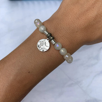 Moonstone Gemstone Bracelet with Cactus Sterling Silver Charm T. Jazelle