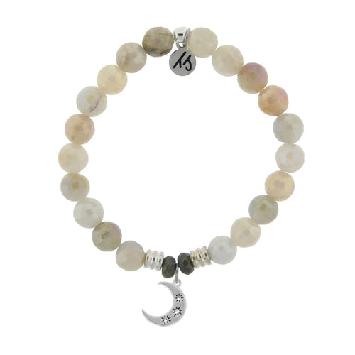 Moonstone Bracelet with Friendship Stars Sterling Silver Charm