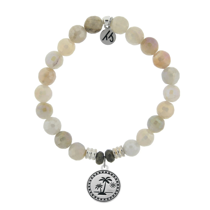Moonstone Gemstone Bracelet with Palm Tree Sterling Silver Charm T. Jazelle