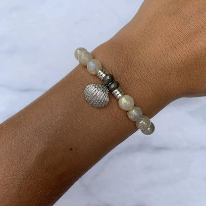 Moonstone Gemstone Bracelet with Seashell Sterling Silver Charm T. Jazelle