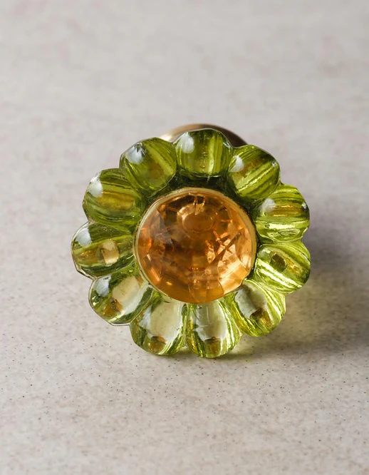 Moss Green Daisy Flower Glass Drawer Cabinet Knob