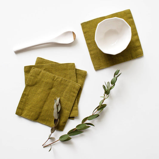 Moss Green Linen Coasters Set of 4
