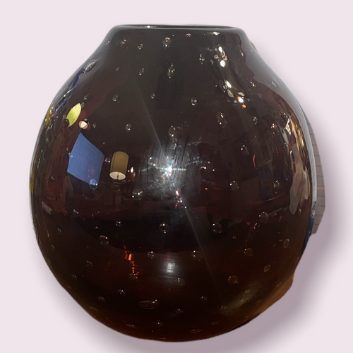 Murano Art Glass Bullicante Round Vase 6' Tall Dark Purple Vintage