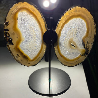 Natural Brazilian Agate "Butterfly" Slices, 8.3" Tall #5050NA-039 by Brazil Gems - Brazil GemsBrazil GemsNatural Brazilian Agate "Butterfly" Slices, 8.3" Tall #5050NA-039 by Brazil GemsAgate Butterfly Wings5050NA-039