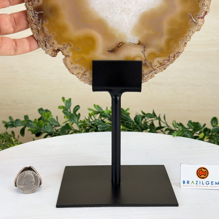 Natural Brazilian Agate Slice on metal base, 12.5" Tall #5057-0022