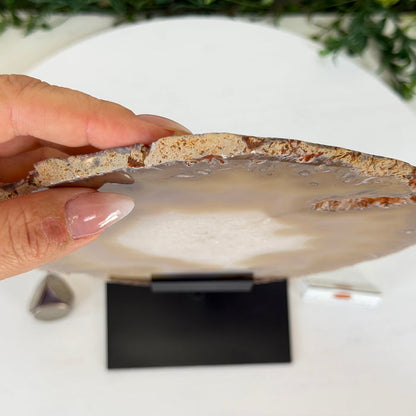 Natural Brazilian Agate Slice on metal base, 12.5" Tall #5057-0022