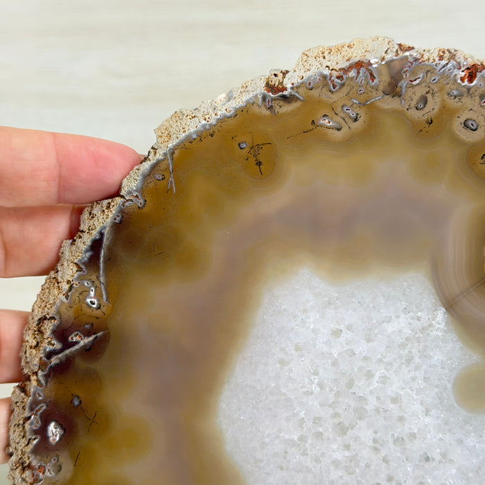 Natural Brazilian Agate Slice on metal base, 12.5" Tall #5057-0022