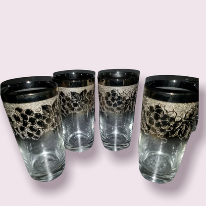 NEW Queen's Lusterware Fade Grape Glass Set W/ Caddy & Coasters Mid Century Barware