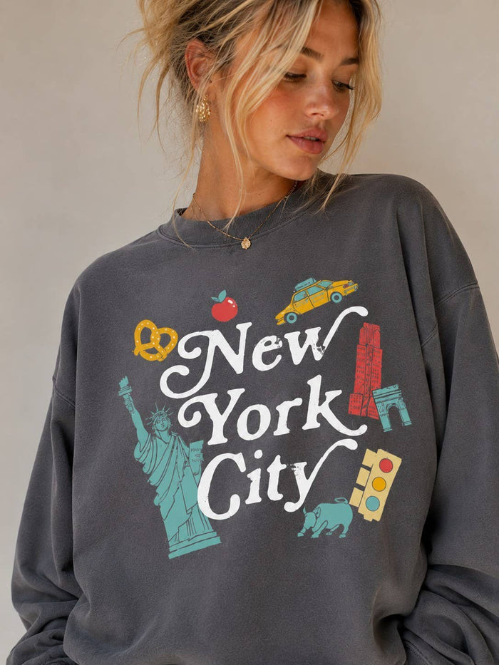New York City Icons Charcoal Graphic Sweatshirt