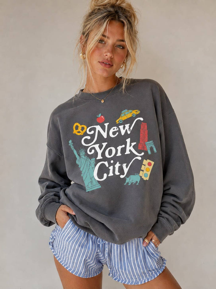 New York City Icons Charcoal Graphic Sweatshirt
