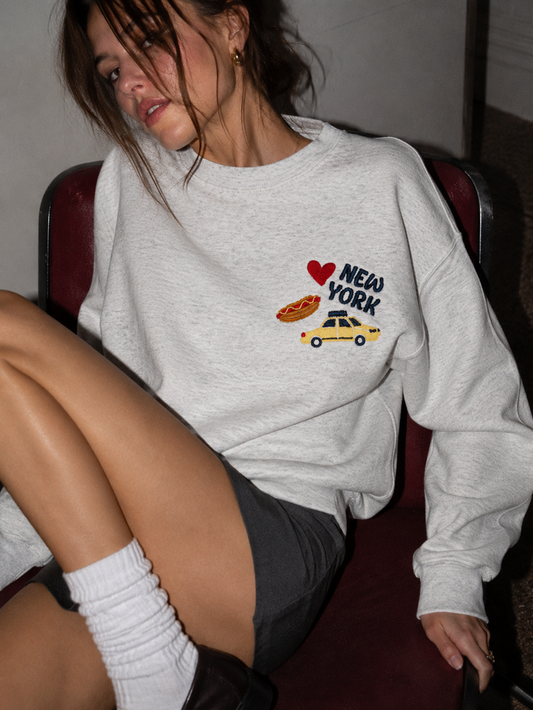 New York Taxi Embroidered Grey Sweatshirt