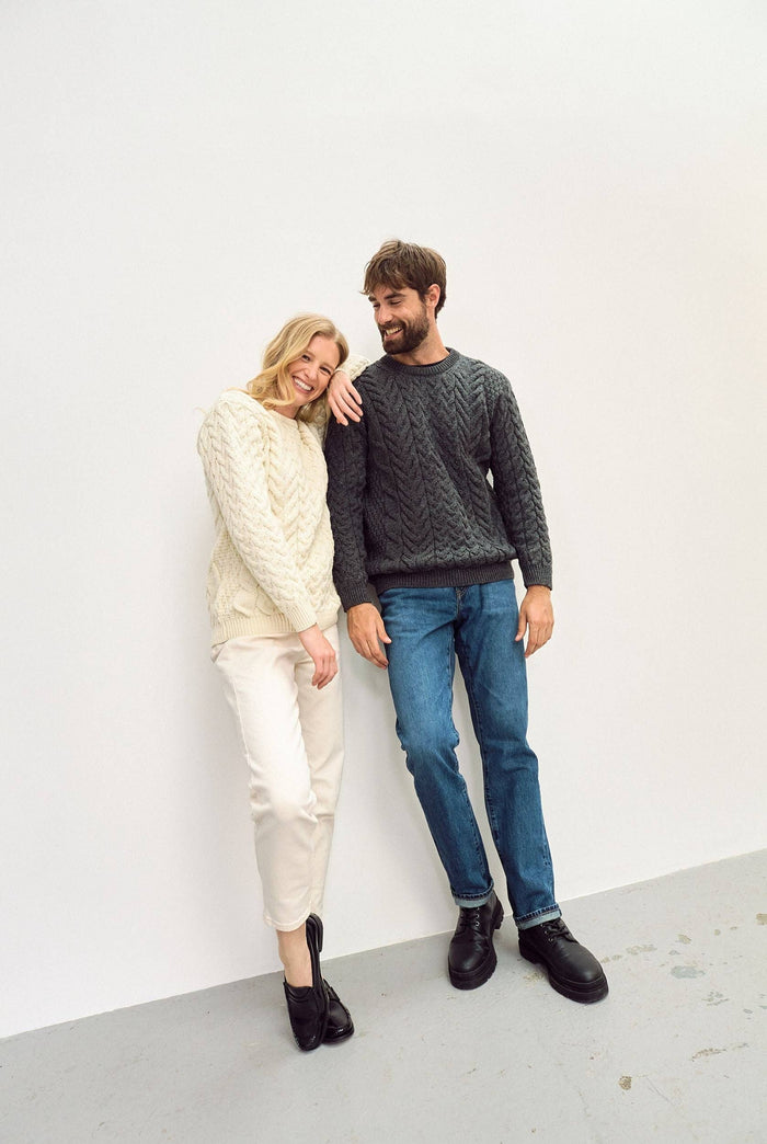 Omey Ladies Aran Crew Neck Sweater -  Cream