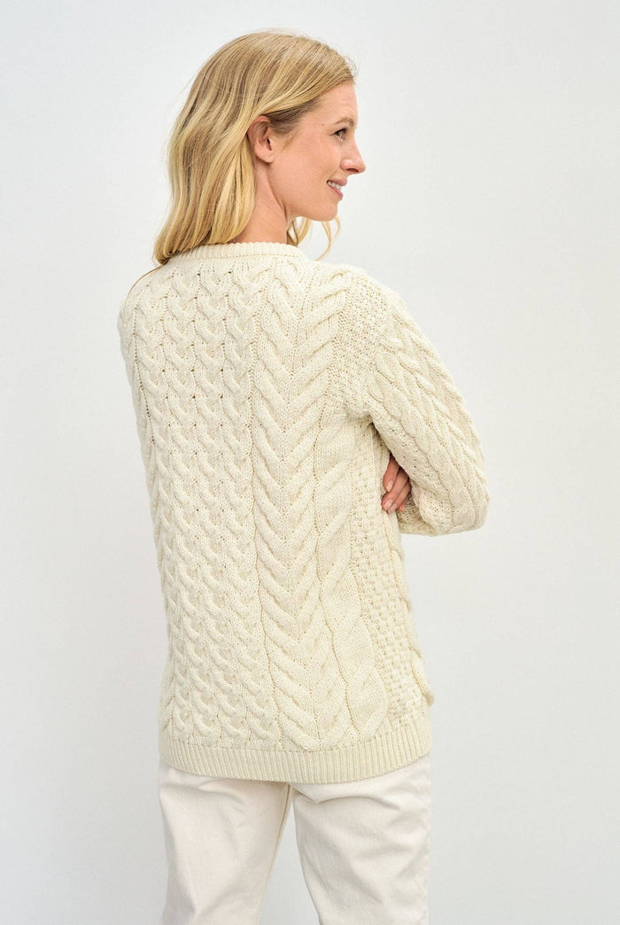 Omey Ladies Aran Crew Neck Sweater -  Cream
