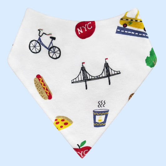Organic Baby Bib Kerchief Reversible Big City All Over Print
