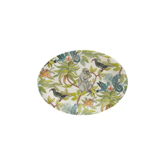 Oval Printed Stoneware Platter w/ Rainforest Botanicals