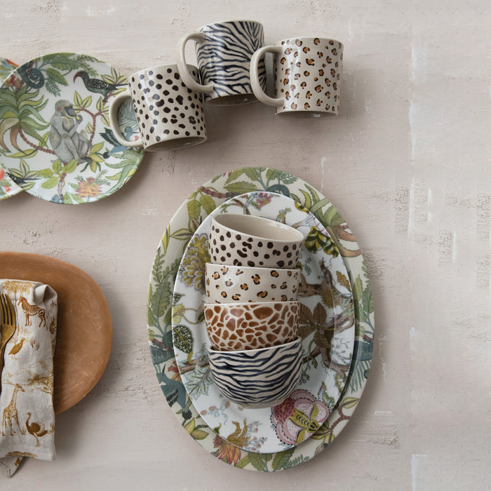 Oval Printed Stoneware Platter w/ Rainforest Botanicals