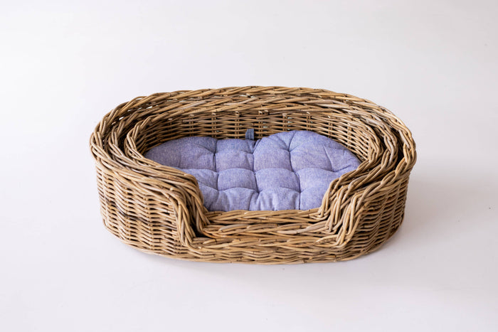 Oval Rattan Pet Bed with Pillow