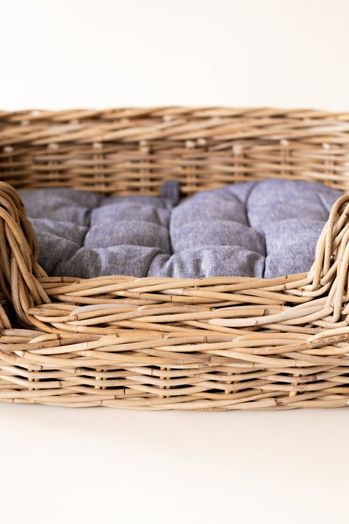 Oval Rattan Pet Bed with Pillow