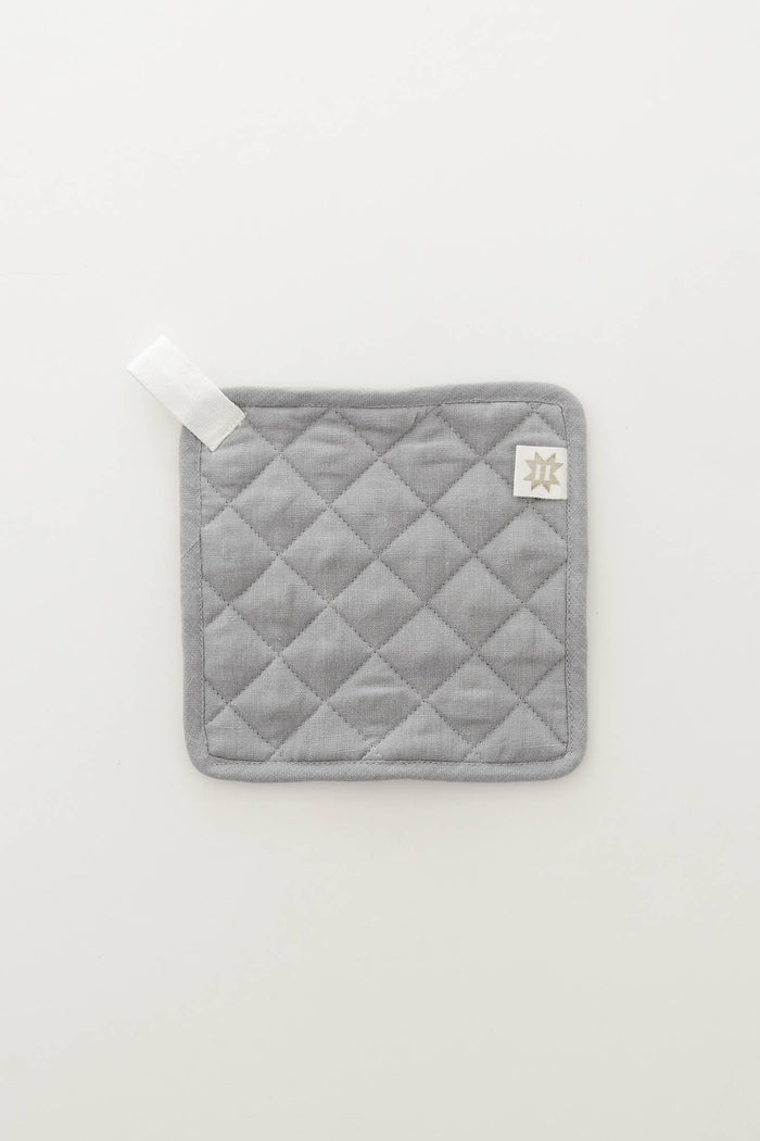 Oven Mitt + Potholder - Quilted Linen Set in Light Blue