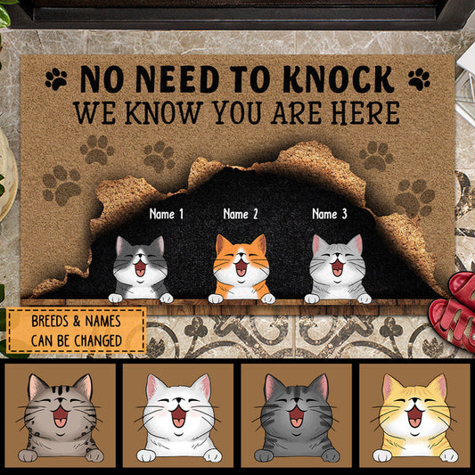 Pawzity No Need To Knock Custom Doormat, Gifts For Cat Lovers, We Know You Are Here Naughty Cat Front Door Mat