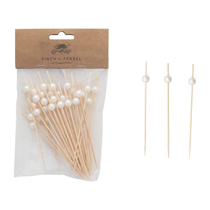 Pearl Handle Bamboo Picks (Set of 50)