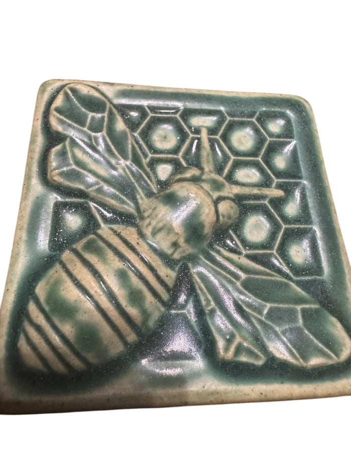 Pewabic 2012 Green Bumble Bee with Honeycomb Tile