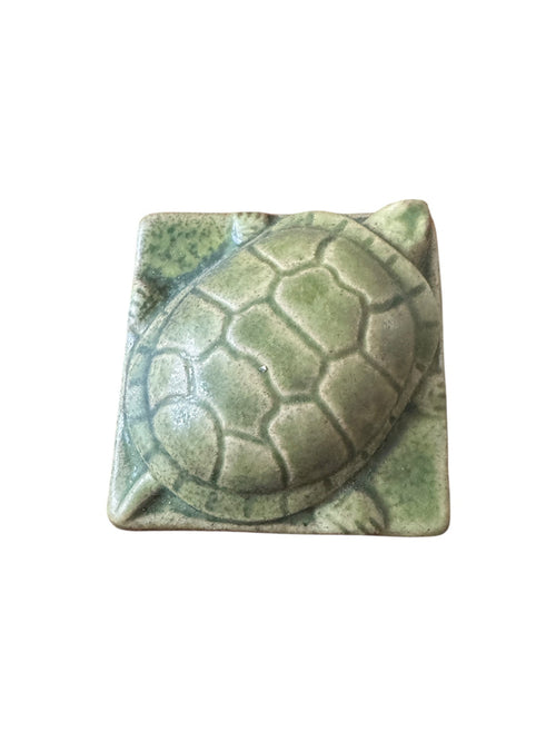 Pewabic Green 2010 3x3 Turtle Tile / Paperweight