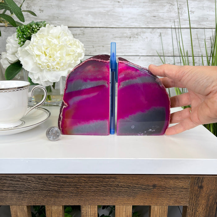Pink Dyed Brazilian Agate Stone Bookends, 5.2" tall & 6.2 lbs #5151-0024 by Brazil Gems - Brazil GemsBrazil GemsPink Dyed Brazilian Agate Stone Bookends, 5.2" tall & 6.2 lbs #5151-0024 by Brazil GemsBookends5151PA-024